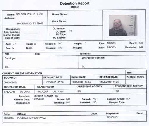 Willie Nelson detention report